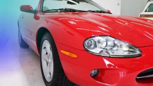Jaguar XK8 in a car showroom